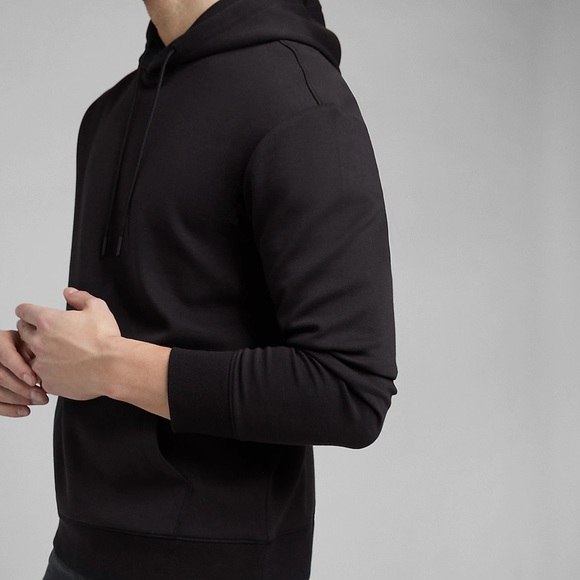 EXPRESS Solid Double Knit Relaxed Hoodie - BLACK - Picture 3 of 9